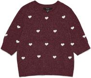 Vero Moda Trui Vmdoffy Intarsia 2/4 O-nk Pullover 10330793 Windsor Wine/w. White Hearts Dames Maat - M