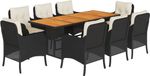 vidaXL 9-delige Tuinset met kussens - Poly Rattan Tuinset - Zwart