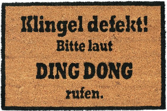Relaxdays kokosmat DING DONG 40 x 60 cm - deurmat - binnenmat kokosvezels - naturel-zwart