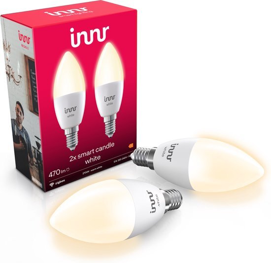 Innr Zigbee E14 Smart LED kaarslamp - warm wit (2700K) - werkt met Philips Hue*, Amazon Echo (4e generatie) en SmartThings - 470 lumen - Dimbaar - 2 pack