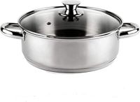 Vier Kookpan Diameter 22 cm, Roestvrij Staal 18/10, Zilver, Inclusief Deksel