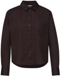 Street One Katoenen blouse dames 44 Lange mouw Klassieke kraag Espressobruin Effen Casual