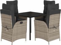 vidaXL 5-delige tuinset met kussens, polyrattan, grijs