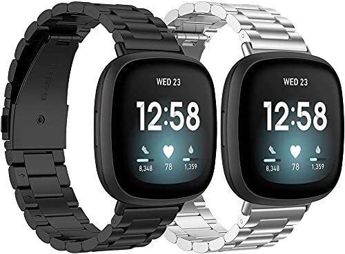 Chainfo compatibel met Fitbit Versa 3 / Fitbit Sense Watch Straps, Solid Stainless Steel Replacement Bracelet Wristband Band Strap for Smartwatch (Pattern 3+Pattern 4)