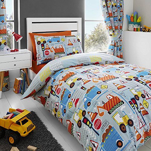 Happy Linen Company Omkeerbare peuterdekbedovertrekset - grote graafmachines - grijs