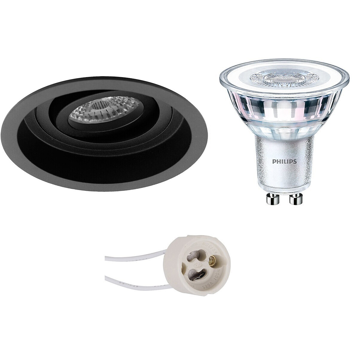 BES LED LED Spot Set - Pragmi Domy Pro - GU10 Fitting - Inbouw Rond - Mat Zwart - Verdiept - Kantelbaar - Ø105mm - Philips - CorePro 840 36D - 3.5W - Natuurlijk Wit 4000K