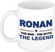 Bellatio Decorations Ronan cadeau mok - man myth legend - naam koffiemok / beker - wit en blauw - 300 ml - verjaardag