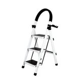 Escabeau pliant 3 marches Acier pliable avec poignée Blanc