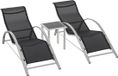 Outsunny Driedelig Ligstoel met tafel zitgroep voor in de tuin mesh metaal grijs 84B-570