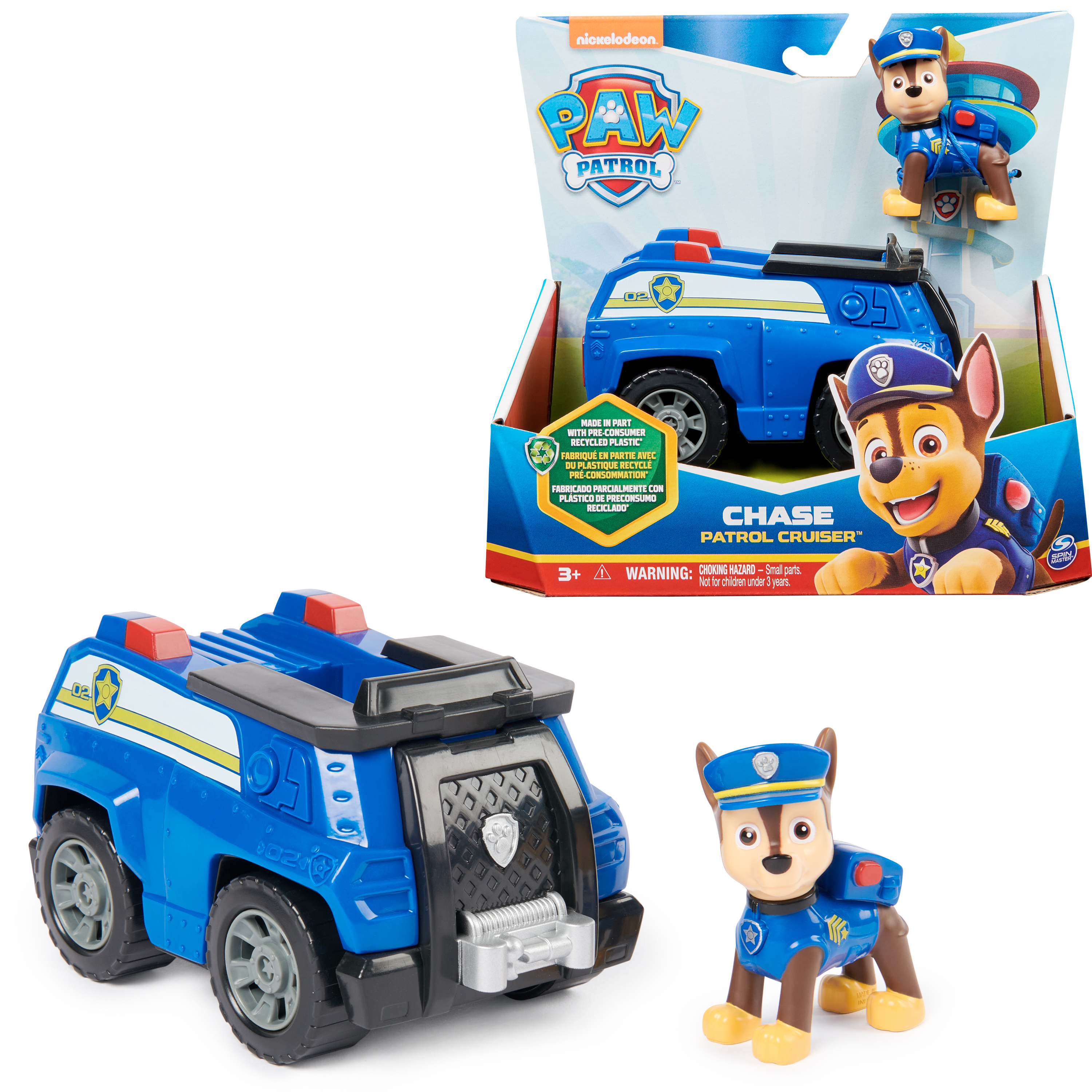 Spin Master PAW Patrol - Chase's Patrol Cruiser - speelgoedauto met speelfiguur - 80% gerecycled plastic - duurzaam speelgoed