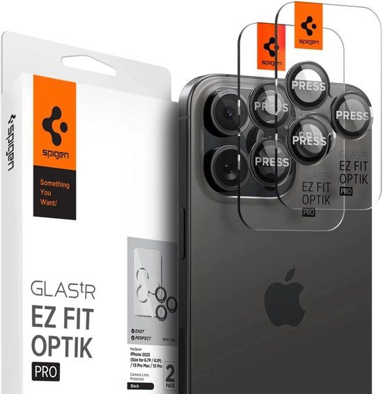 Spigen GlasTR EZ Fit Optik Pro Camera Lens Protector Duo Pack Zwart voor Apple iPhone 15/16 Pro/Pro Max