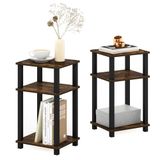 Furinno JUST bijzettafel, set van 2, 3-laags open plank bijzettafel, gereedschapsloze montage nachtkastje, nachtkastje met vierkante buis, voor woonkamer, slaapkamer, amber grenen