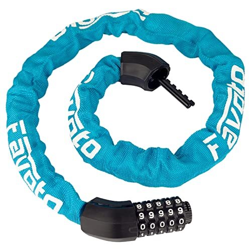 Favoto Fietsslot, diefstalbeveiliging combinatie met 5 cijfers, opvouwbaar kettingslot, wachtwoordvergrendeling voor fietsen, motorfiets, outdoor, 114 cm, blauw