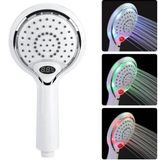 DELIPOP 3 kleuren LED handdouche sproeikop met digitaal temperatuurdisplay, waterstroom aangedreven ABS chroomafwerking voor badkamer (wit)