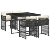 vidaXL 5-delige Tuinset met kussens, poly rattan, zwart