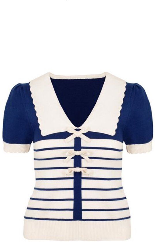 Hell Bunny Jennie Dames T-shirt - blauw/wit - S