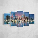 Homemania Muurfoto, 5 steden en landschappen van de woonkamer, meerkleurig, 100 x 3 x 60 cm HM205PKNV-125, polyester, hout