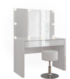 Vicco Annabelle Kaptafel – 110 cm met LED-verlichting en kruk Wit hoogglans/wit
