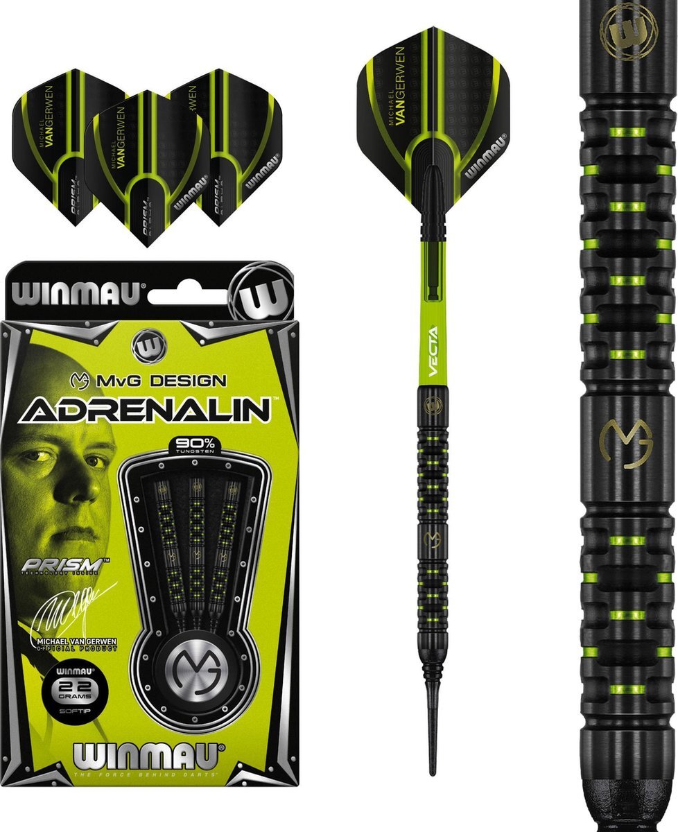 Coffret Fléchettes Winmau Michael Van Gerwen MvG - 3 Fléchettes 20g, Tiges, Ailettes, étui - Accessoires Complets
