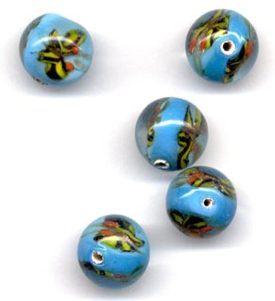 Top-Hobby 30 Stuks Hand-made Jewelry Beads - Turquoise en Wit Design - Rond