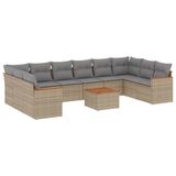 VidaXL 11-delige Tuinset met kussens poly rattan beige