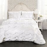 Lush Decor Kemmy Dekbed, met ruches, getextureerd, 3-delige kingsize beddengoedset, wit