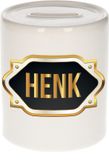 Bellatio Decorations Shoppartners Bv Spaarpot met voornaam Henk - wit - met goud/zwart embleem - 8 x 9 cm - keramiek - met afsluitdop - cadeau verjaardag
