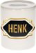 Bellatio Decorations Shoppartners Bv Spaarpot met voornaam Henk - wit - met goud/zwart embleem - 8 x 9 cm - keramiek - met afsluitdop - cadeau verjaardag