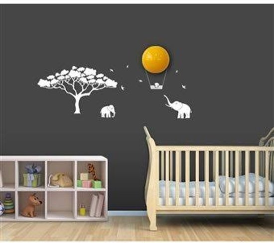 BabyZoo - Nachtlampje - Zon / Maan met stickers - Jungle, Olifant - Kinderkamer - LED