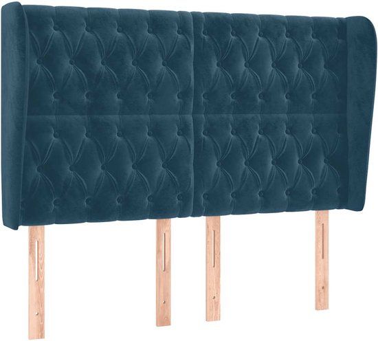 vidaXL Hoofdbord met randen fluweel donkerblauw 163x23x118/128 cm