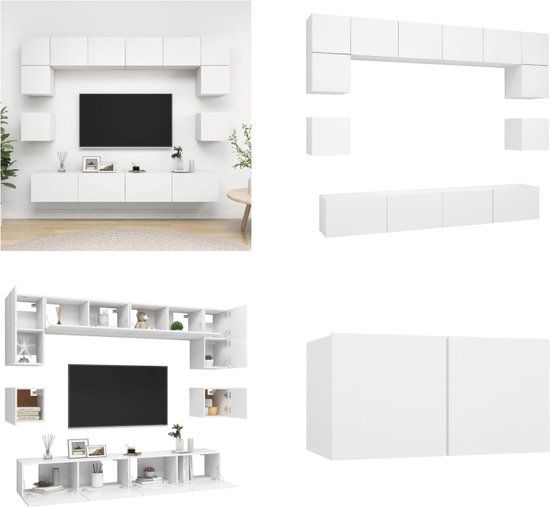 vidaXL 8-delige Tv-meubelset bewerkt hout wit