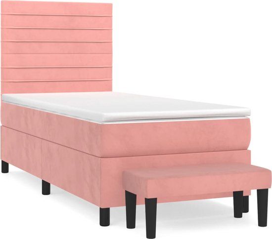 vidaXL Boxspring met matras fluweel roze 80x200 cm