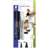 STAEDTLER Lumocolor Permanent Marker - Zwart, Wit - 3 stuks