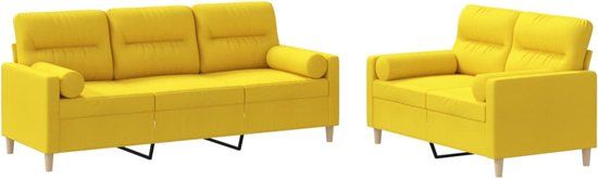 vidaXL 2-delige Loungeset met kussens stof lichtgeel