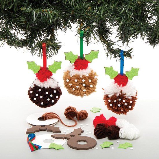 Baker Ross Kerst Dessert Knutselset met Pom Pom (Set van 3) - Knutselen voor Kerstmis