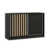 Margaret Hadas24 Nelli Commode met lamellen 120/160 cm, dressoir, woonkamerkast, houtlook, woonkamermeubels, woonkamerkast, commode (zwart, Artisan, 160 cm)