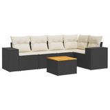 vidaXL 6-delige Loungeset met Kussens, Poly Rattan, Zwart