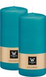 Wiedemann Cilinderkaars/stompkaars - 2x - turquoise blauw - 15 x 7 cm - 63 branduren