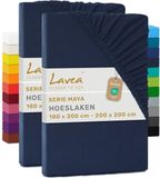 Lavea® Set van 2 Hoeslakens 180x200 cm – 100% Katoen – Nachtblauw
