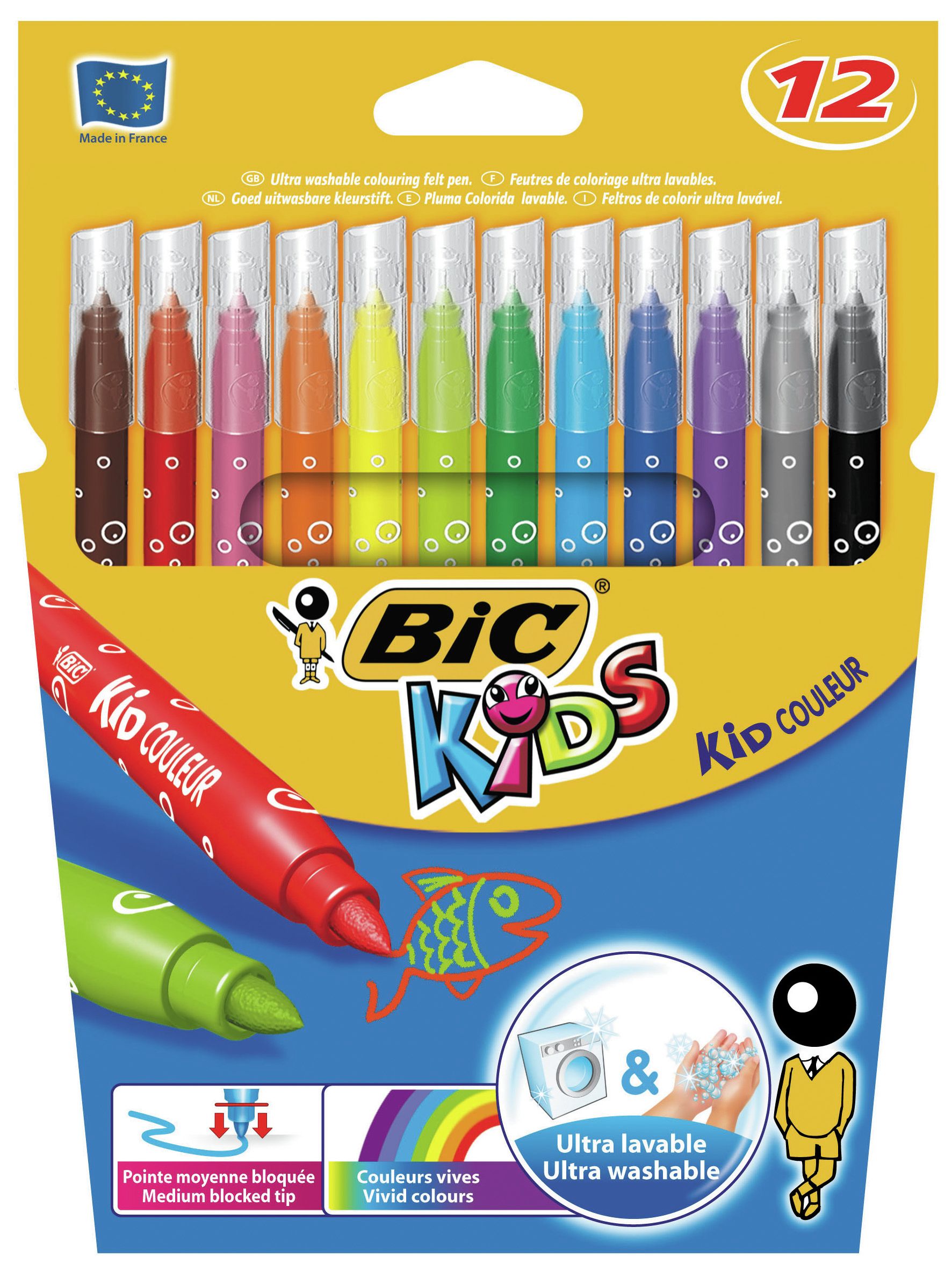 BIC Kids Kid Couleur - Viltstiften - 12 Stuks - Uitwasbaar
