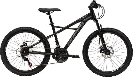4KidsOnly Huffy Korros 24 Inch Kinder Mountainbike Zwart Hardtail Voorvering + Shimano 21 versnellingen - Jonge kinderen 8-13