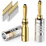 deleyCON 20 Stuks Bananenstekkers als Set - Verguld Schroefbaar voor Luidsprekerkabel 0,75 mm - 4,5 mm & bijv. HiFi Ontvanger - Zilver