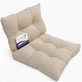 Beautissu Set Loungekussen Outdoor – Zitkussen 60x60 cm & rugkussen 60x40 cm – Weerbestendig Vlekwerend Kussens voor Tuinmeubelen Nature