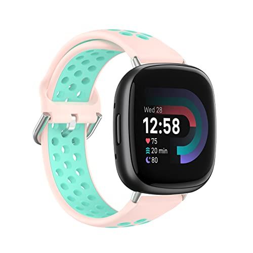 By Qubix Qubix - Sport band - Large - Roze + turquoise - compatibel met Fitbit Versa 3 & 4 / Sense 1 & 2