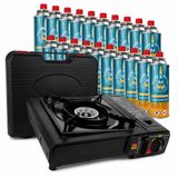 Eurocatch Kooktoestel op Gas - incl 20 Butaan Gasbussen - Gas Stove - Camping Kooktoestel - Gaspit - Gasfornuis - Gasstel - Cooker - Draagkoffer