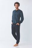 Hajo Premium katoen heren pyjama marine blauw