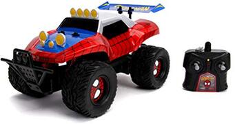 Jada Toys 253228000 Spider Marvel RC Spiderman, Buggy, op afstand bestuurbare auto, turbofunctie, 2-kanaals afstandsbediening, USB-laadfunctie, incl. batterijen, 1:14, rood/blauw, één maat