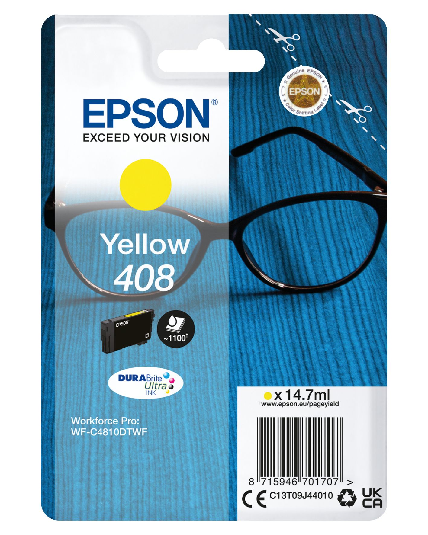 Epson 408 Yellow Ink Cartridge - Single Pack - DURABrite Ultra - WorkForce Pro WF-C4810DTWF