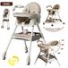 Chaise à bascule et chaise haute pour bébé - 2-en-1 - Hauteur réglable - Plateau amovible - Harnais de sécurité - Assise rembourrée - Kaki