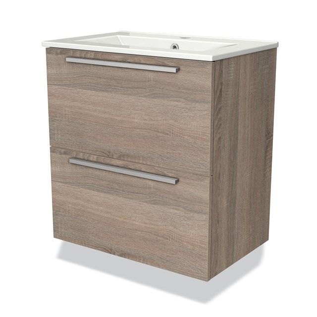 Maxaro Badkamermeubel 60cm Modulo Slim Eiken 2 Lades Vlak Wastafel Keramiek